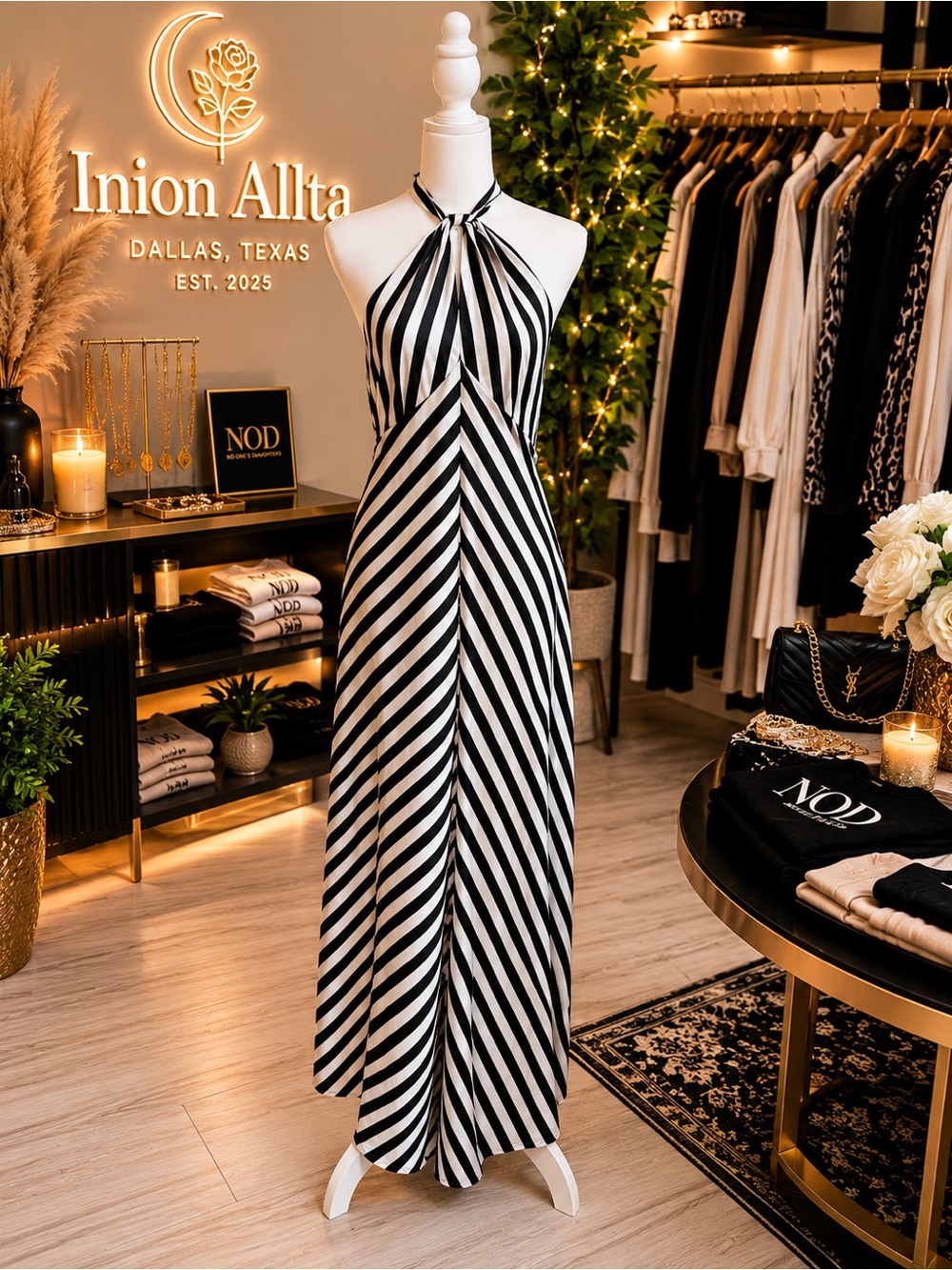 Black & White Halter Maxi Dress